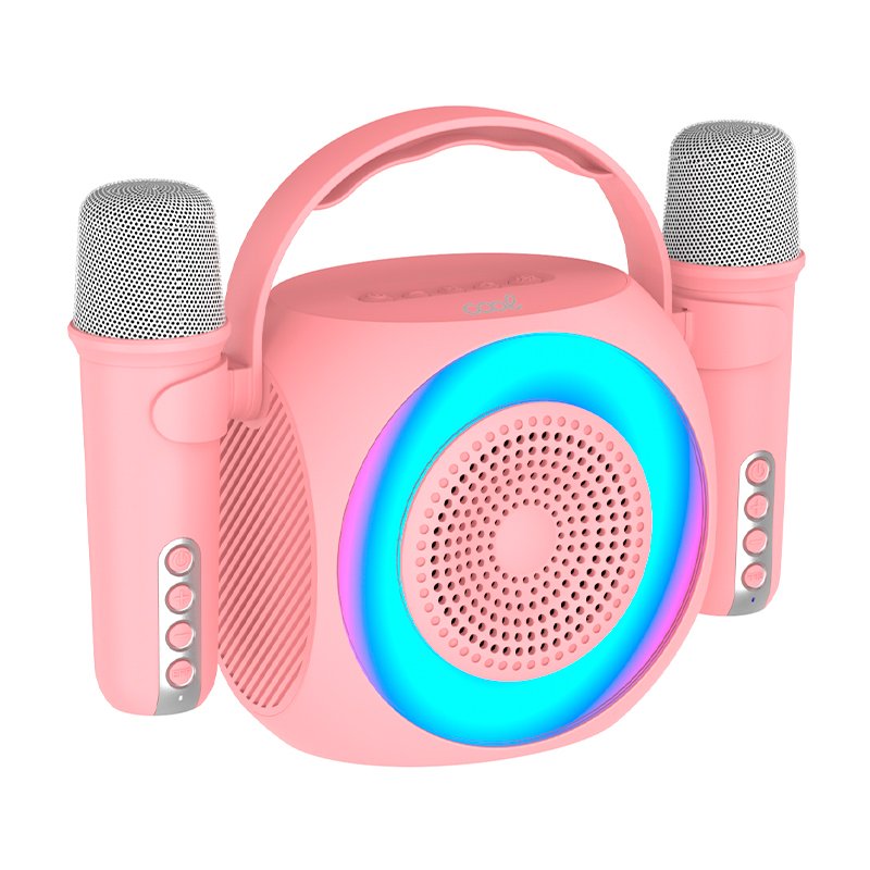 Enceinte Bluetooth universelle 6 W, mini karaoké, fête, 2 microphones, rose