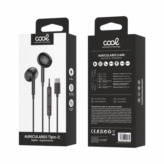 Auriculares Botón COOL Stereo Tipo-C Con Micro (Digital) Negro