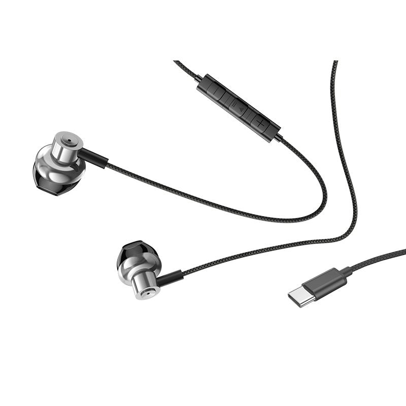 Écouteurs stéréo Type-C avec microphone (métal) Argent