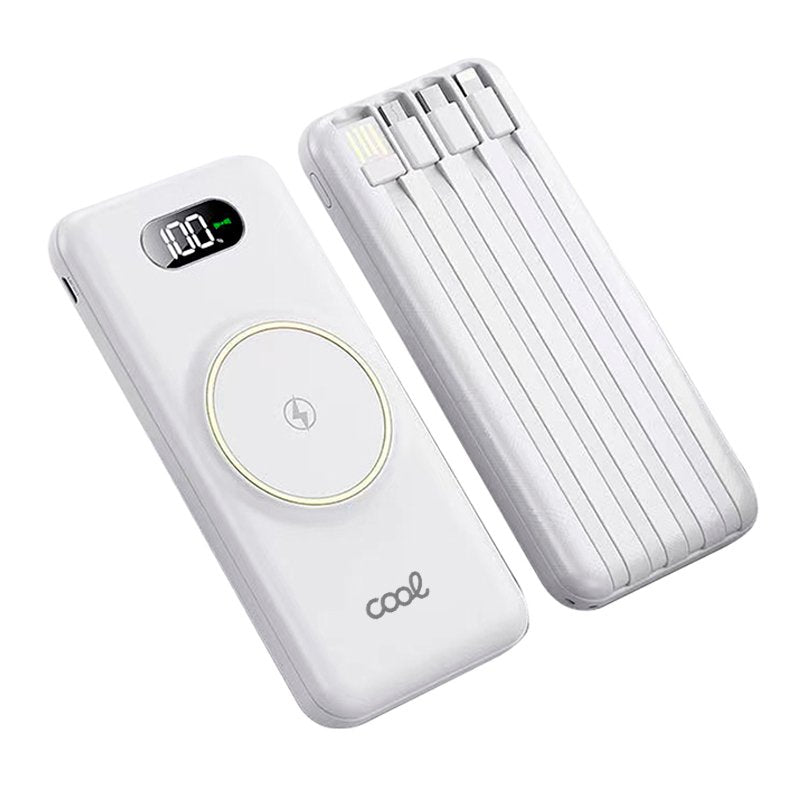 Batterie externe universelle 10 000 mAh avec recharge sans fil Qi (4 connexions) Blanc