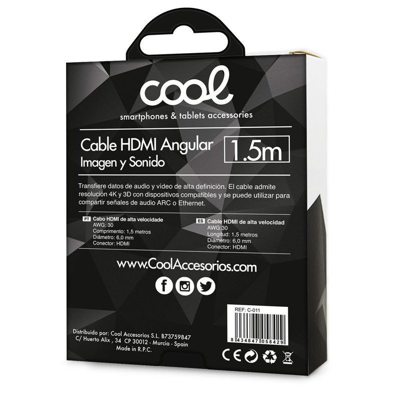 Câble audio-vidéo universel HDMI vers HDMI (1,5 mètre) Angular Ultra 4K COOL