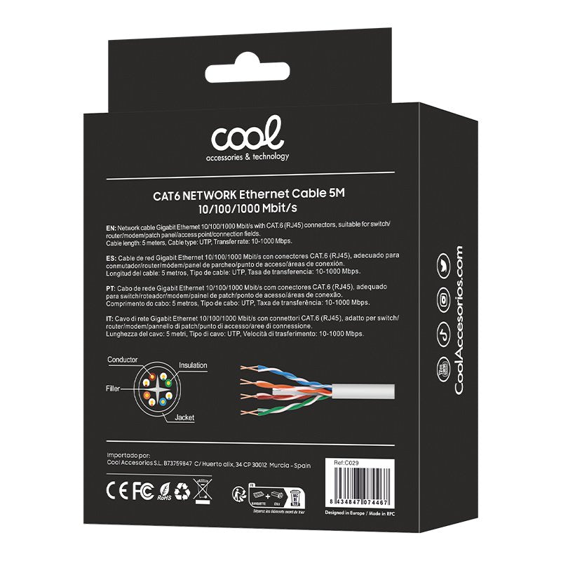 Câble réseau Internet universel CAT6 RJ45 (5 mètres) COOL
