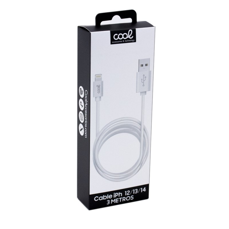 Cable USB Compatible COOL Lightning para iPhone / iPad (3 metros) Blanco