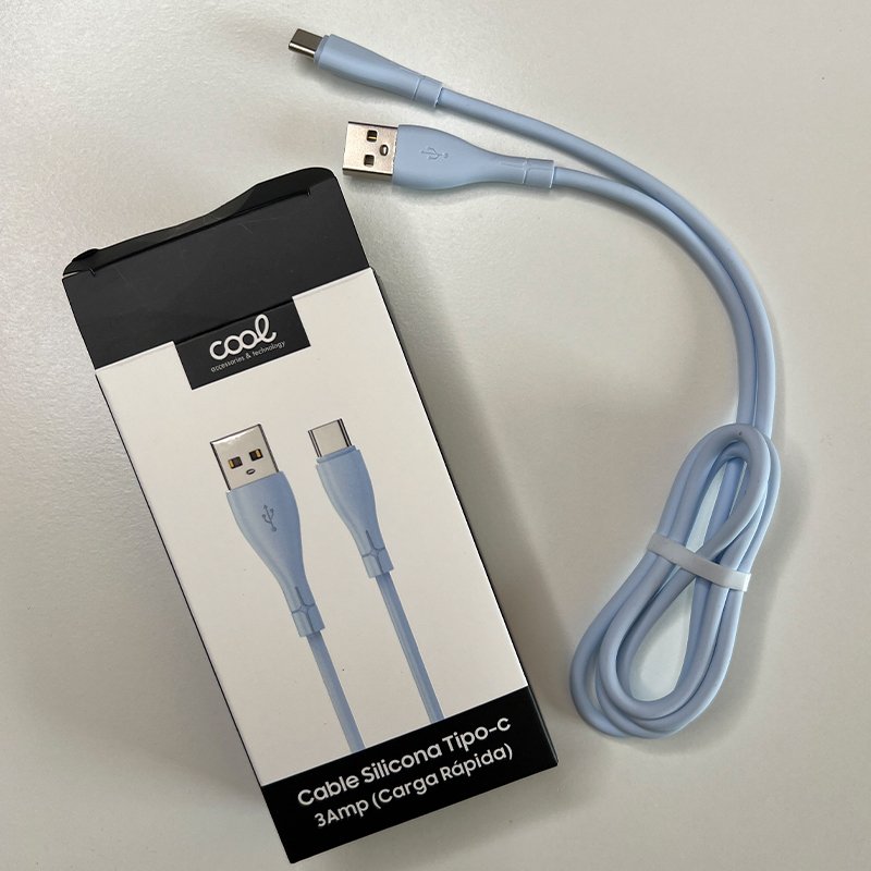 Câble USB COOL Universel Silicone Type C (1 mètre) Bleu Clair