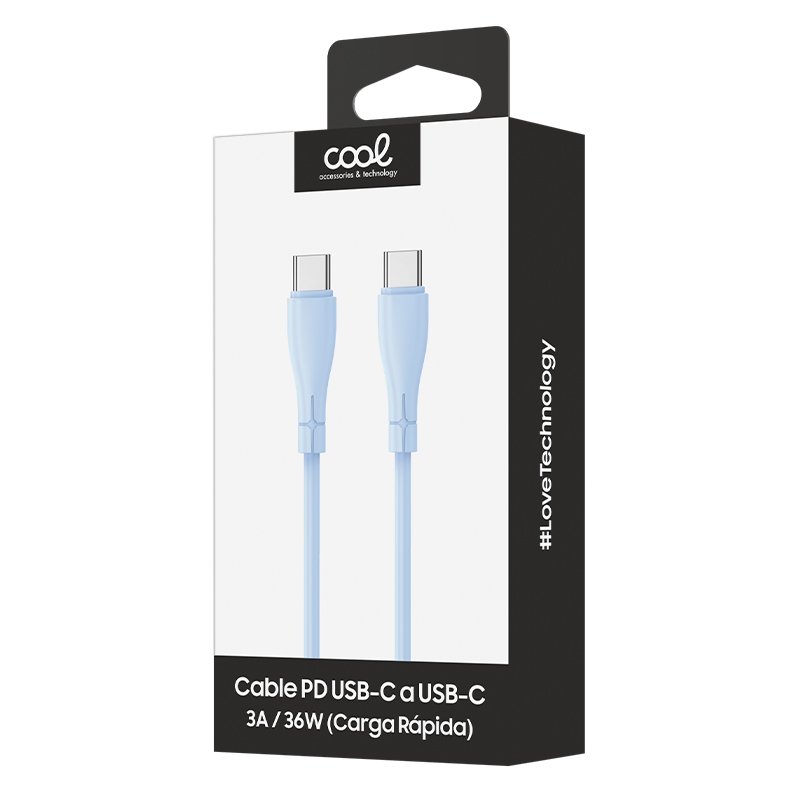 Câble USB universel en silicone COOL Type C vers Type C (1 mètre) Bleu clair