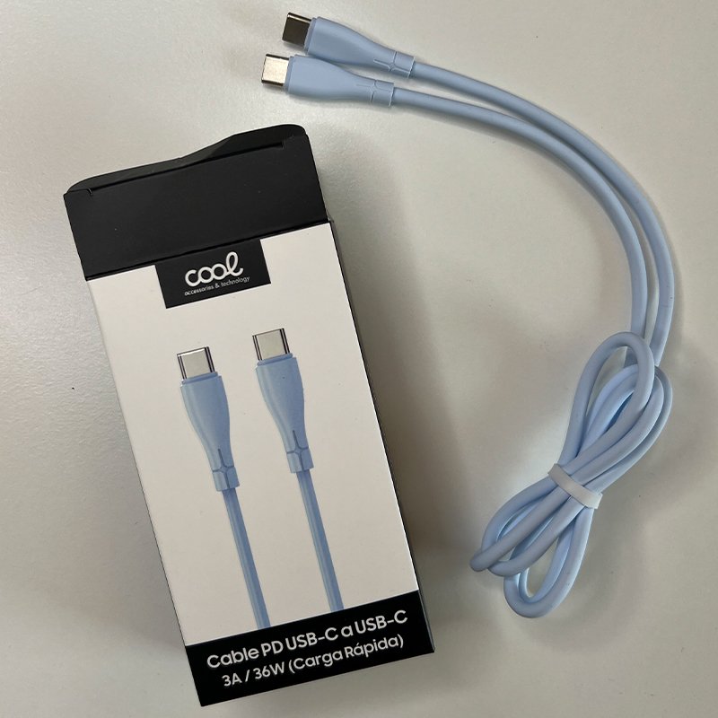 Câble USB universel en silicone COOL Type C vers Type C (1 mètre) Bleu clair