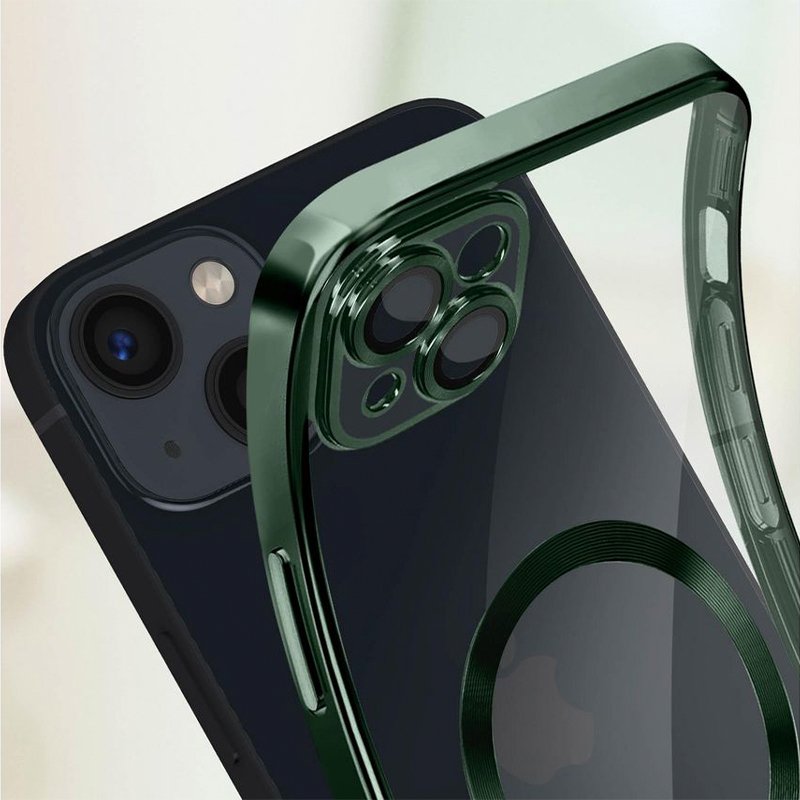 Coque magnétique pour iPhone 15 avec bord vert