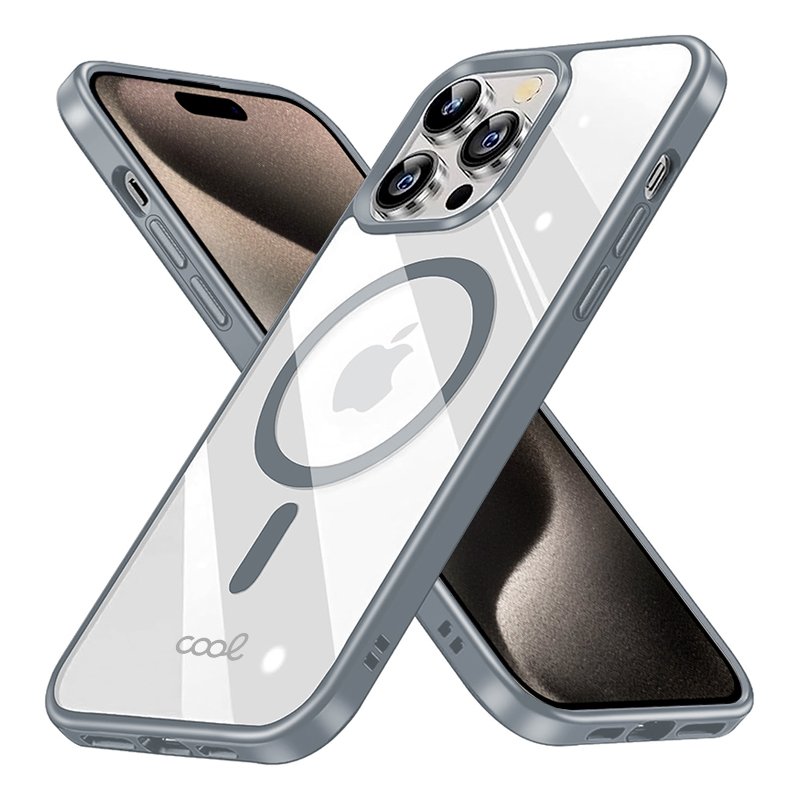 Coque magnétique pour iPhone 15 Pro Max avec bords argentés