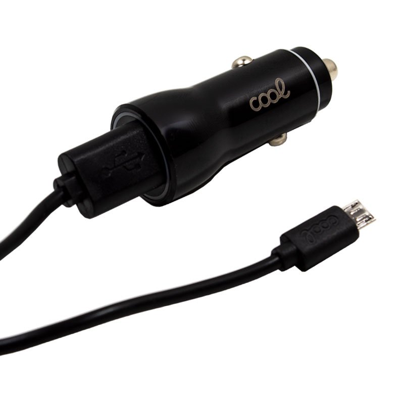 Chargeur de voiture avec câble micro USB (2 x USB) COOL 2,4 A Kit 2 en 1 Noir