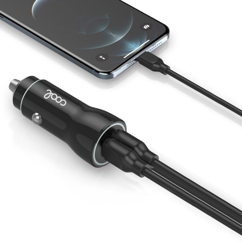 Chargeur de voiture avec câble micro USB (2 x USB) COOL 2,4 A Kit 2 en 1 Noir
