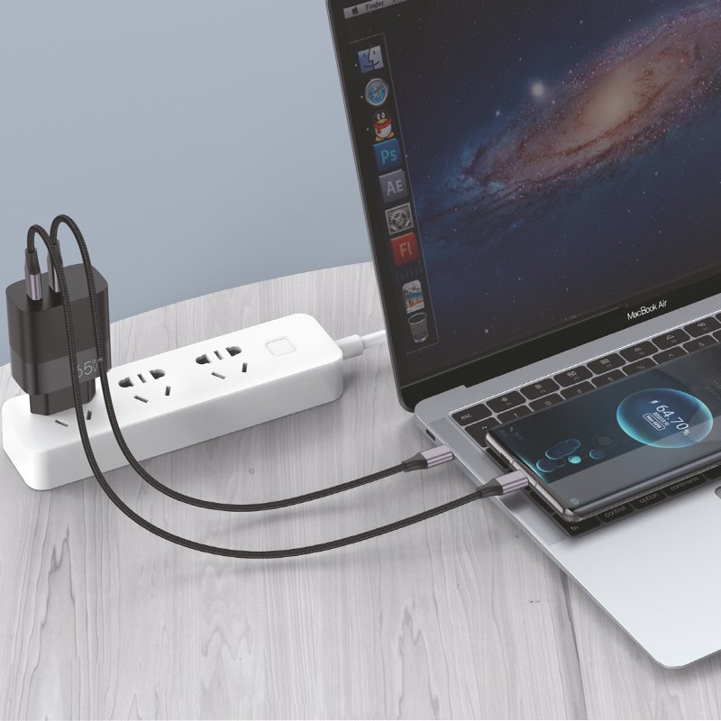 Chargeur universel ultra rapide PD Type-C + USB COOL (65 W + câble Type-C) GaN noir