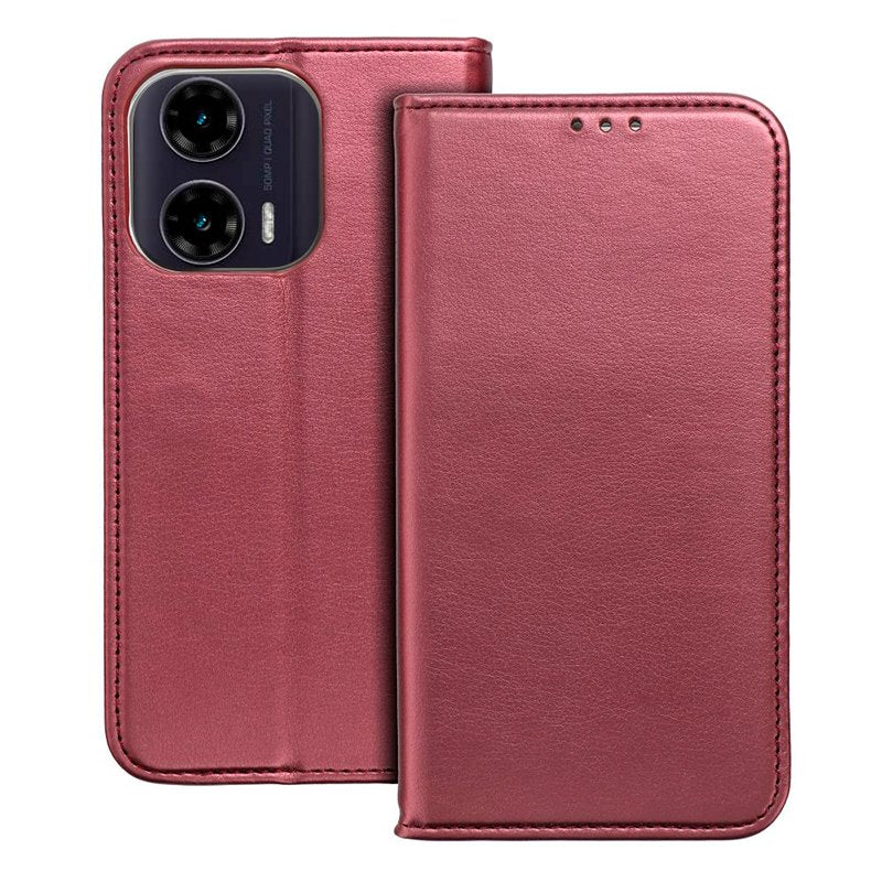 Étui à rabat tendance pour Motorola Moto G35 5G, bordeaux uni
