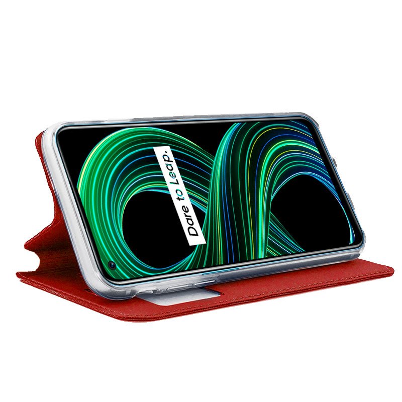 Étui à rabat tendance pour Realme 8 5G / Narzo 30 5G, rouge uni