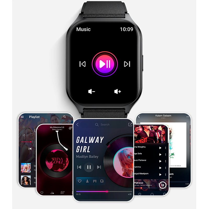 Montre connectée COOL avec écran Amoled incurvé en silicone rose (appels, santé, sport)