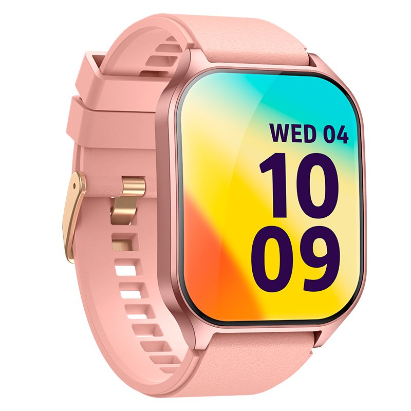Montre connectée COOL avec écran Amoled incurvé en silicone rose (appels, santé, sport)