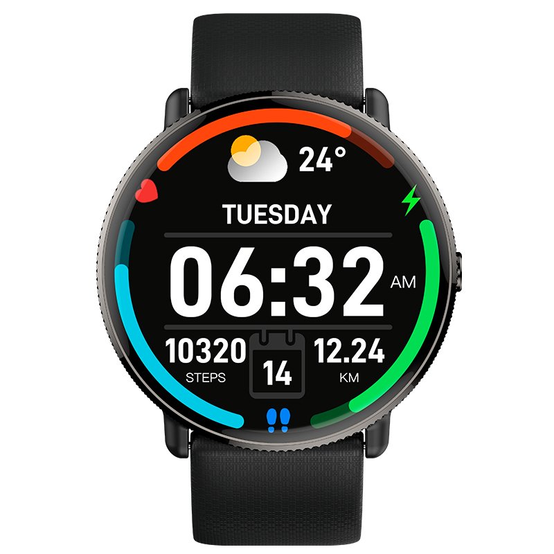 Montre connectée Cool AMOLED en silicone noir (appels, santé, sport)