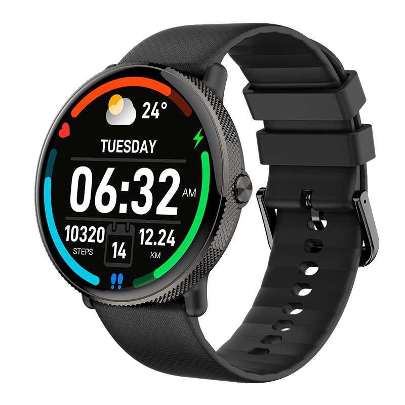 Montre connectée Cool AMOLED en silicone noir (appels, santé, sport)