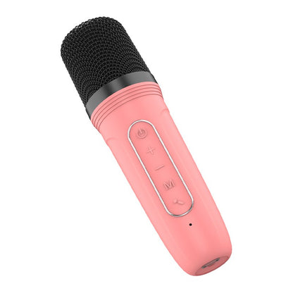 Enceinte Bluetooth universelle 6 W, mini karaoké + 1 microphone, rose