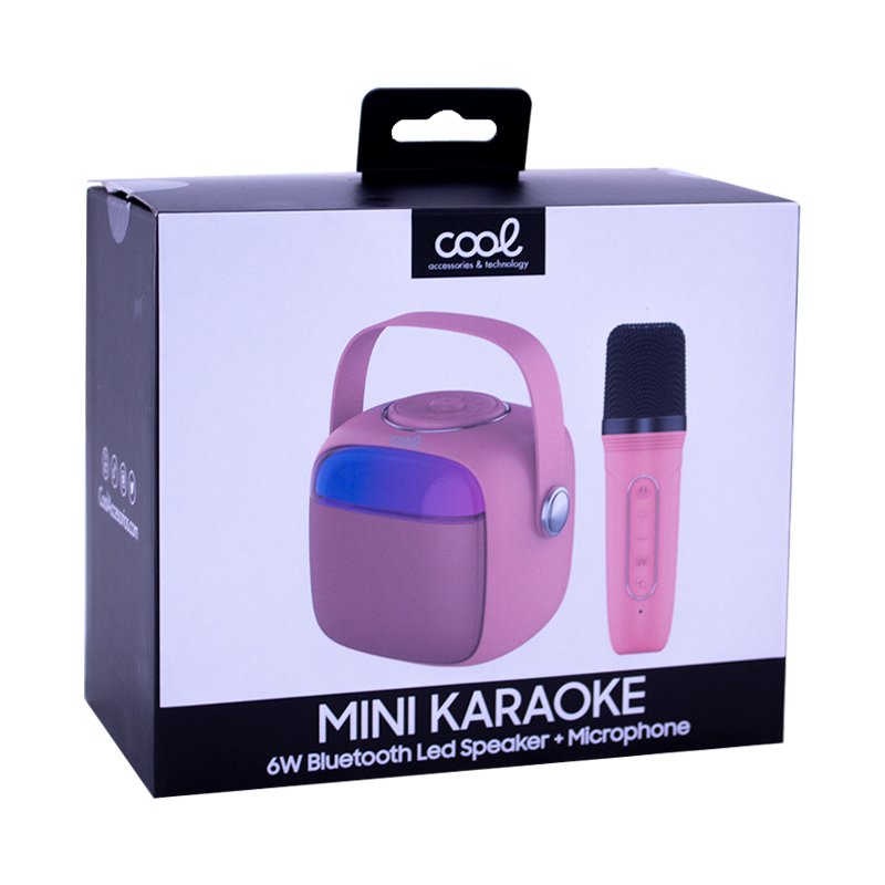 Enceinte Bluetooth universelle 6 W, mini karaoké + 1 microphone, rose