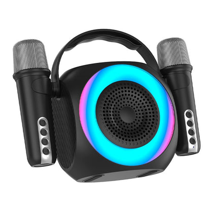 Enceinte Bluetooth universelle 6 W, mini karaoké, fête, 2 microphones, noire