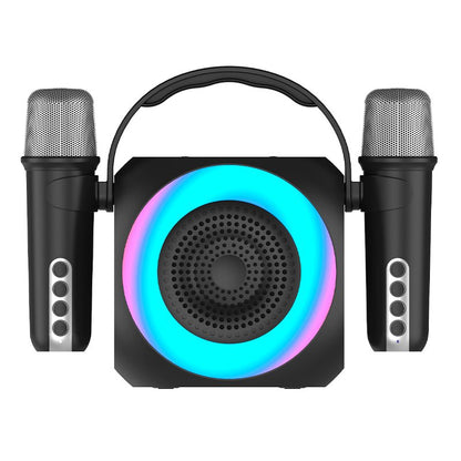 Enceinte Bluetooth universelle 6 W, mini karaoké, fête, 2 microphones, noire