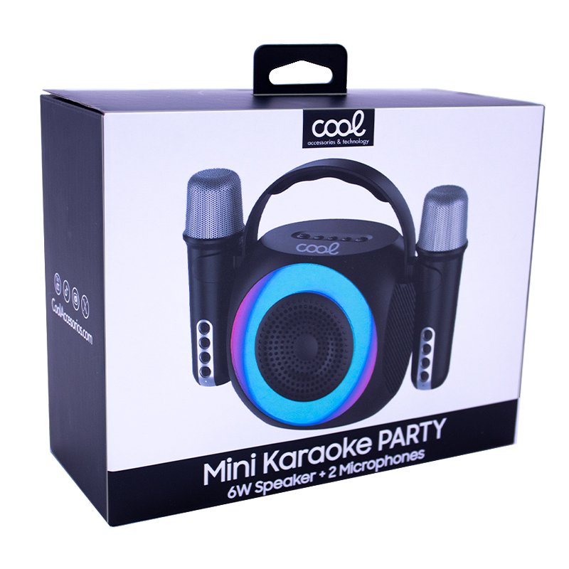 Enceinte Bluetooth universelle 6 W, mini karaoké, fête, 2 microphones, noire