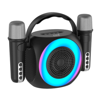 Enceinte Bluetooth universelle 6 W, mini karaoké, fête, 2 microphones, noire