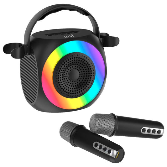 Enceinte Bluetooth universelle 6 W, mini karaoké, fête, 2 microphones, noire