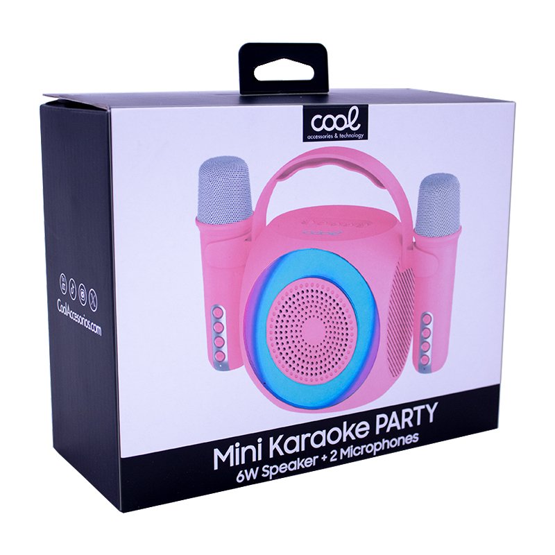 Enceinte Bluetooth universelle 6 W, mini karaoké, fête, 2 microphones, rose