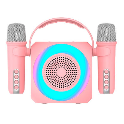Enceinte Bluetooth universelle 6 W, mini karaoké, fête, 2 microphones, rose