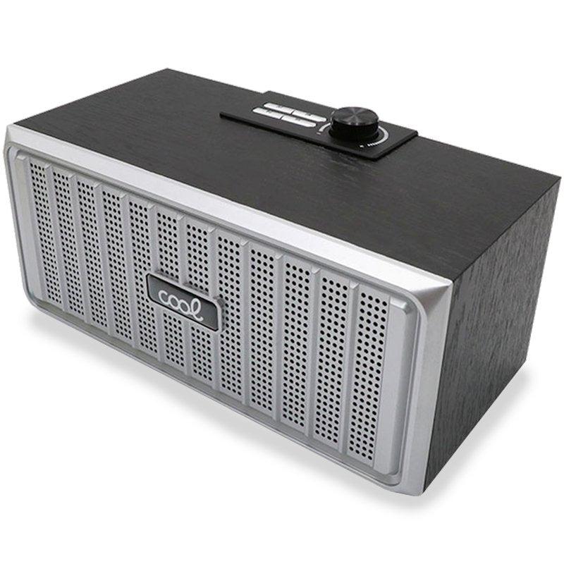 Enceinte Bluetooth universelle de marque COOL Retro (20 W) Noir Bois Façade argentée