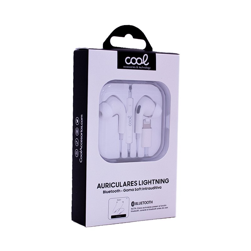 Casque stéréo blanc Cool avec microphone pour iPhone - Caoutchouc intra-auriculaire (Bluetooth Lightning)