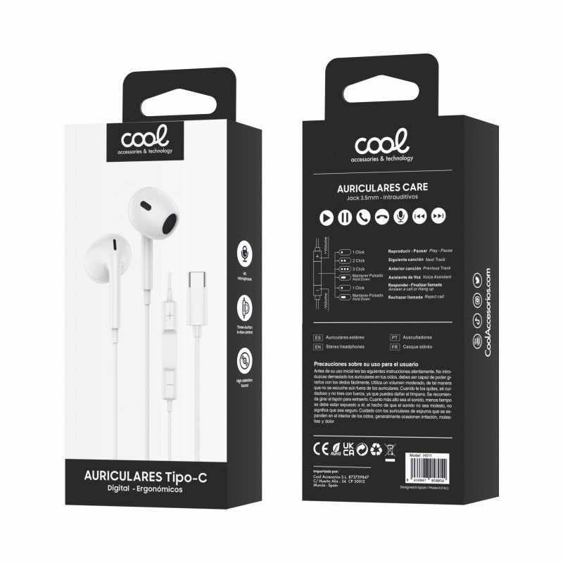 Écouteurs stéréo Type-C avec microphone (numériques) Blanc