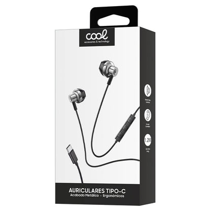 Écouteurs stéréo Type-C avec microphone (métal) Argent