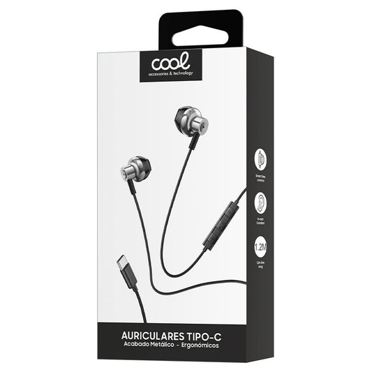 Écouteurs stéréo Type-C avec microphone (métal) Argent