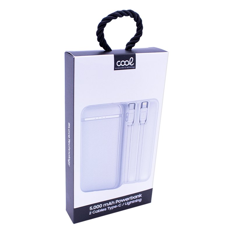 Batterie externe Power Bank 5000 mAh COOL (2 câbles : TYPE C / Lightning) Blanc