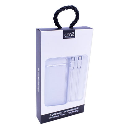 Batterie externe Power Bank 5000 mAh COOL (2 câbles : TYPE C / Lightning) Blanc