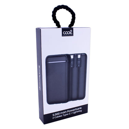 Batterie externe Power Bank 5000 mAh COOL (2 câbles : TYPE C / Lightning) Noir
