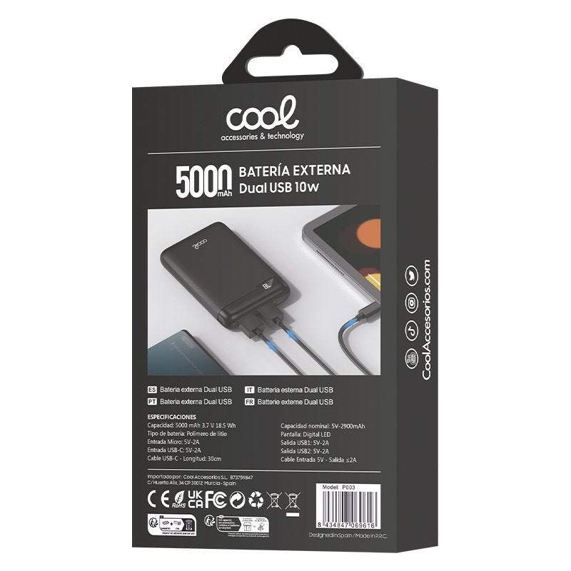 Batterie externe Power Bank 5000 mAh avec écran COOL 10 W Noir