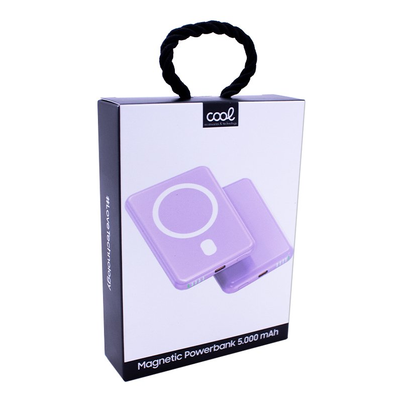 Batterie externe magnétique universelle Qi 5000 mAh, violet froid