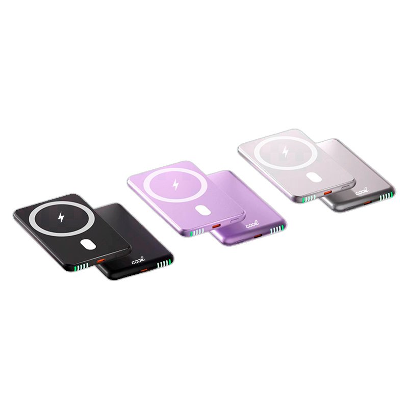 Batterie externe magnétique universelle Qi 5000 mAh, violet froid