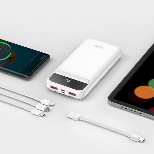 Batterie externe universelle Power Bank 10 000 mAh, charge rapide 22,5 W (3 câbles), blanche