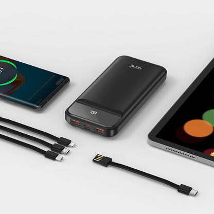 Batterie externe universelle Power Bank 10 000 mAh, charge rapide 22,5 W (3 câbles), noire
