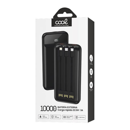Batterie externe universelle Power Bank 10 000 mAh, charge rapide 22,5 W (3 câbles), noire