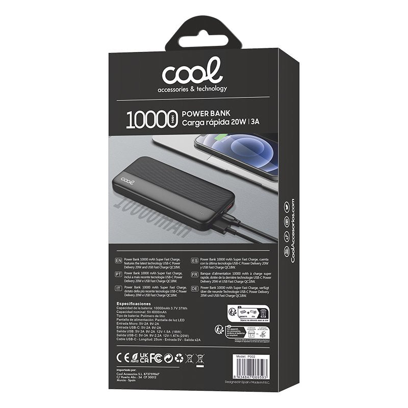 Batterie externe universelle 10 000 mAh COOL (3 A / 20 W PD) Noir