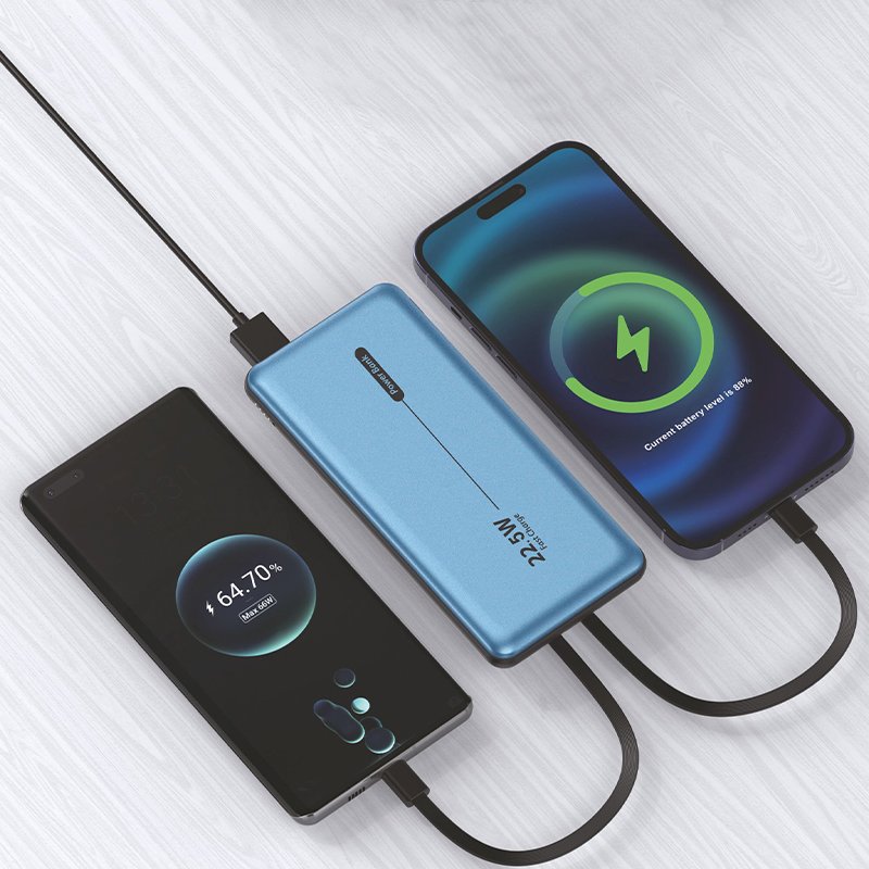 Batterie externe universelle Power Bank 10 000 mAh PD 22,5 W (2 câbles) Bleu