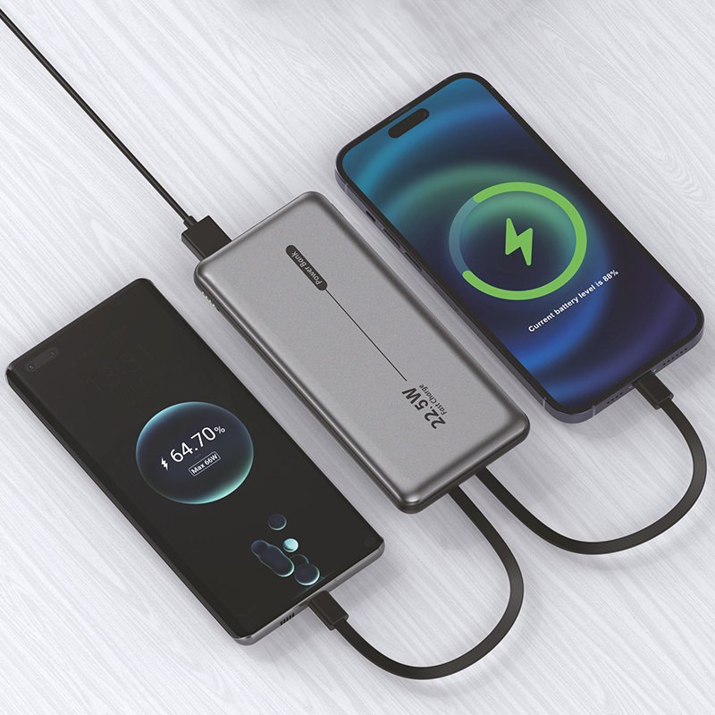 Batterie externe universelle Power Bank 10 000 mAh PD 22,5 W (2 câbles) Gris