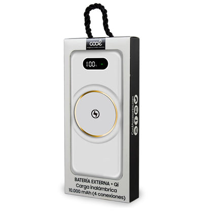 Batterie externe universelle 10 000 mAh avec recharge sans fil Qi (4 connexions) Blanc