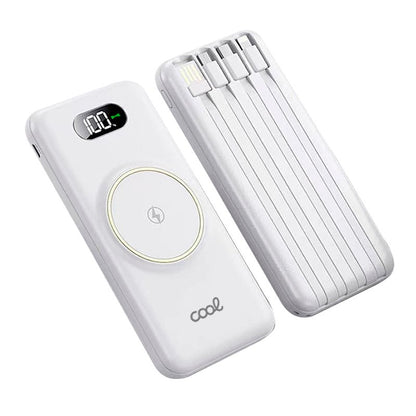 Batterie externe universelle 10 000 mAh avec recharge sans fil Qi (4 connexions) Blanc