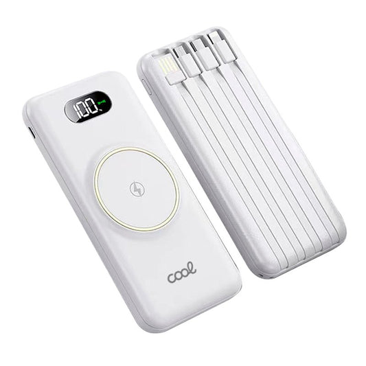 Batterie externe universelle 10 000 mAh avec recharge sans fil Qi (4 connexions) Blanc